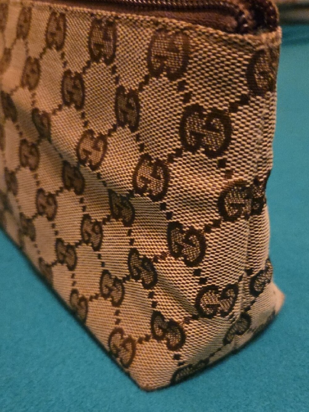Gucci Brown Monogram Zip Pouch with Dark Brown Trim - Picture 8 of 14